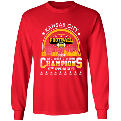 2024 Kansas City Football AFC West Champs 9th Straight T-Shirts Skyline, Conquered The AFC West Champs Shirt For Kansas City Football