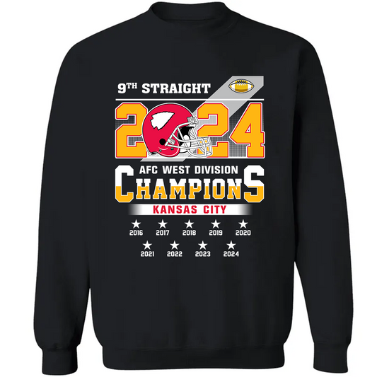 2024 Kansas City Football AFC West Champs 9th Straight Sweatshirt, Kansas City Conquered AFC West Champs Sweatshirt Fans Gifts
