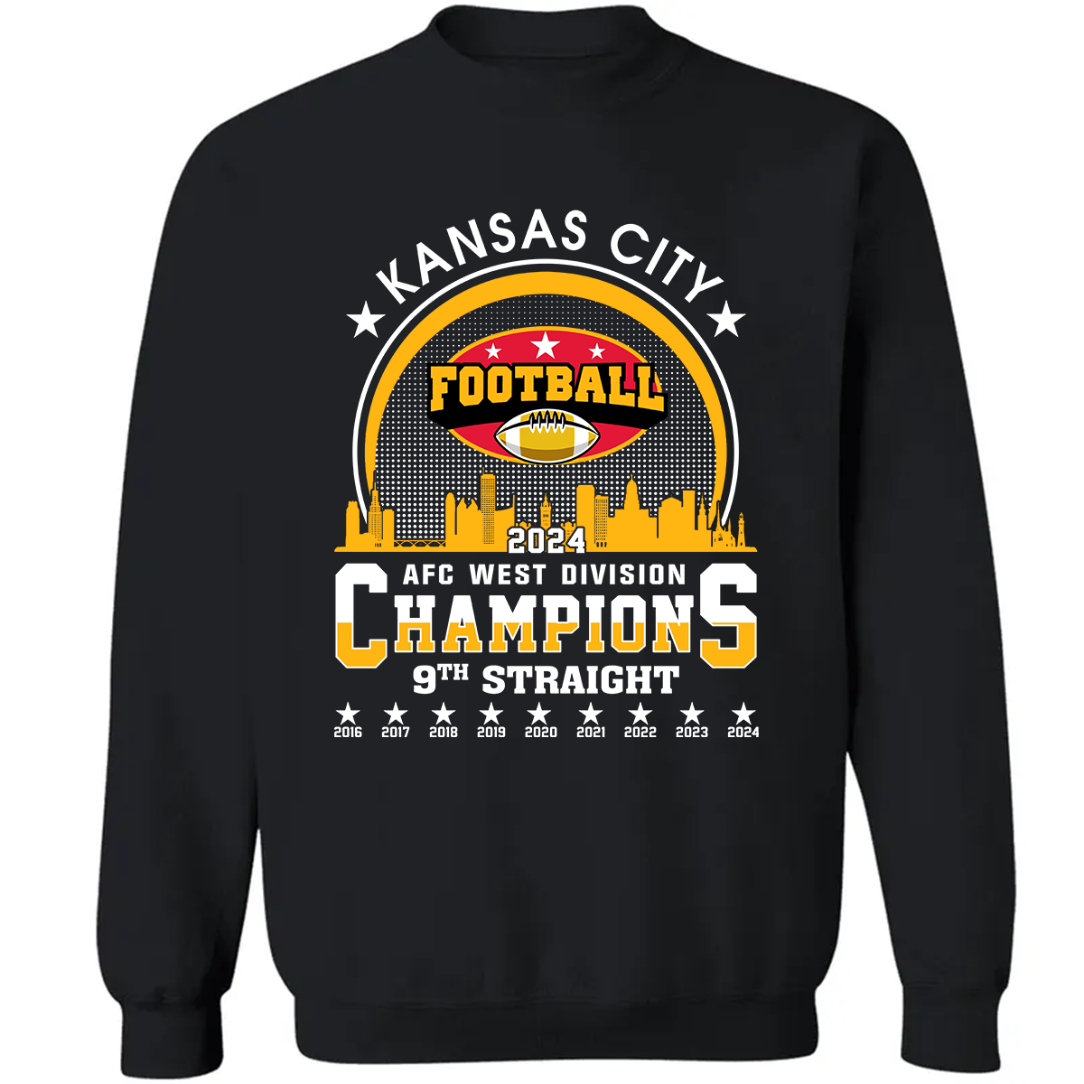 2024 Kansas City Football AFC West Champs 9th Straight T-Shirts Skyline, Conquered The AFC West Champs Shirt For Kansas City Football