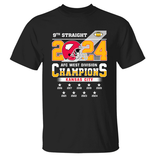 2024 Kansas City Football AFC West Champs 9th Straight T-Shirts, Conquered The AFC West Champs Shirt For Kansas City Football Fans
