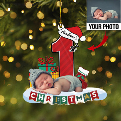 Custom Name And Photo Baby First Christmas Ornament, Personalized Christmas Thanksgiving Gift For New Mom, New Dad, First Christmas