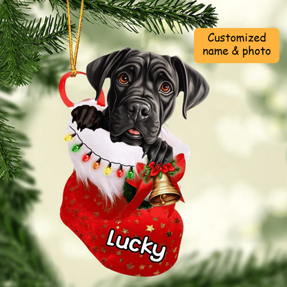 Personalized Cane Corso In Christmas Stocking Acrylic Ornament, Christmas Gifts Ornament for Dog Lover