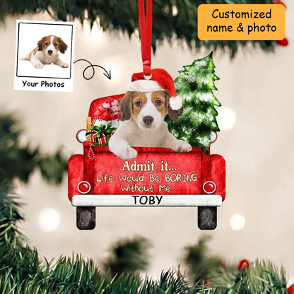 Customized Kooikerhondje Dog On The Red Truck Acrylic Christmas Ornament, Christmas Gift For Dog Lovers, Dog Owners