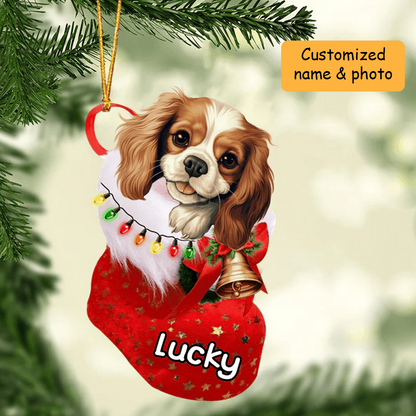 Personalized Cavalier King Charles Spaniel In Christmas Stocking Acrylic Ornament, Christmas Gifts Ornament for Dog Lover