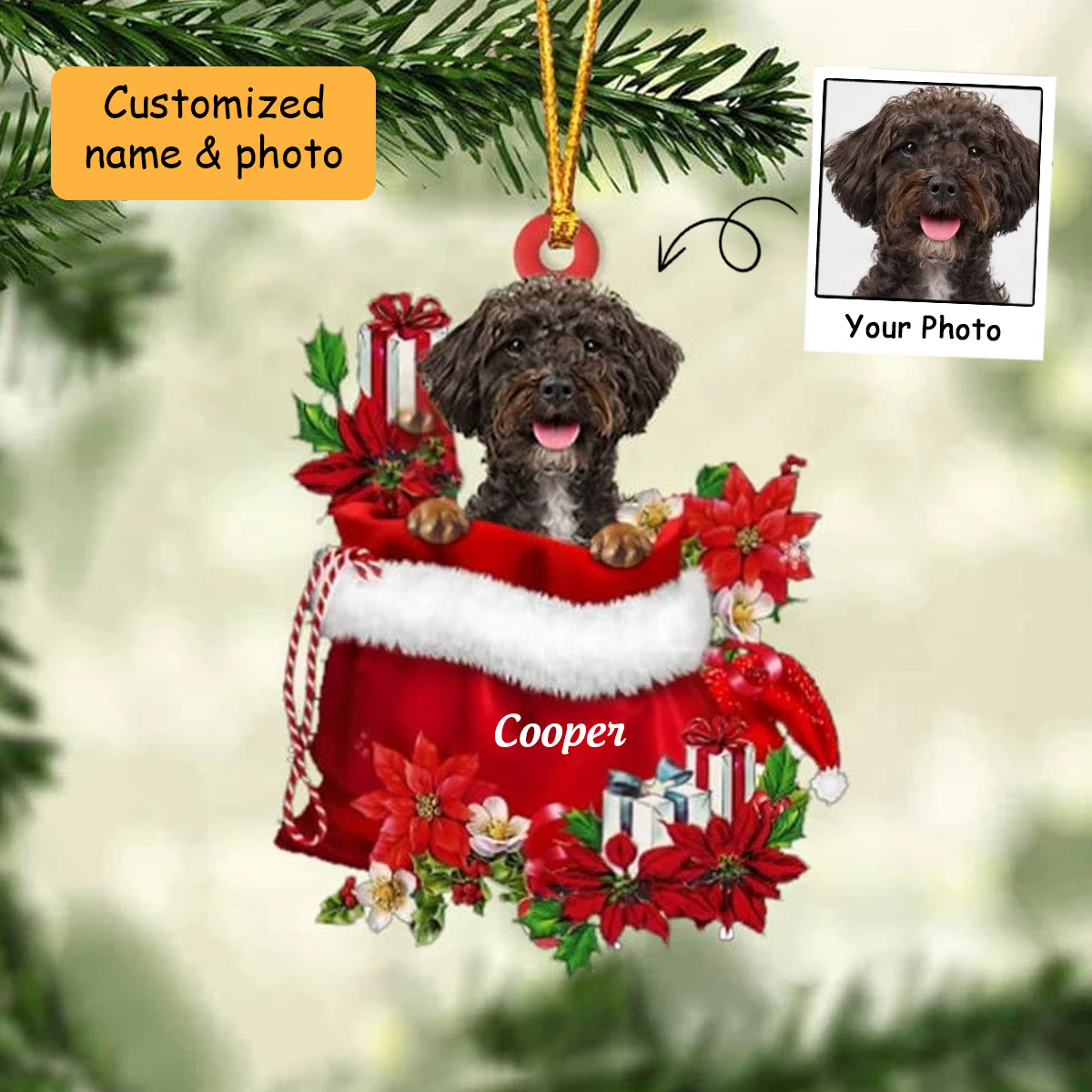 Customized Schnoodle In Red Gift Bag Acrylic Ornament, Christmas Gift For Dog Lovers, Dog Mom