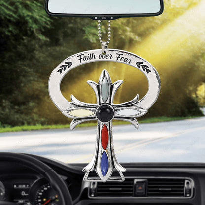 Cross Faith Over Fear Acrylic Car Ornament, Perfect Christmas Gift For Family, Friends