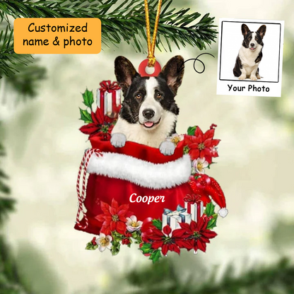Customized Pembroke Welsh Corgi In Red Gift Bag Acrylic Ornament, Christmas Gift For Dog Lovers, Dog Mom