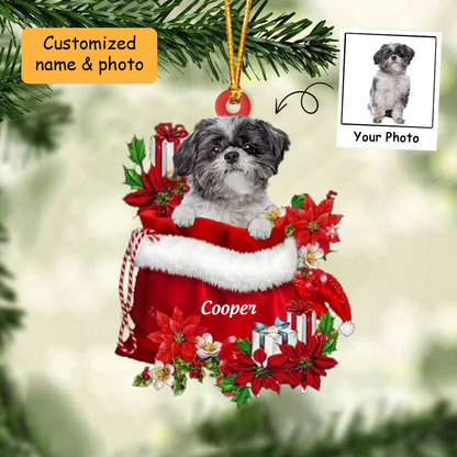 Customized Lhasa Apso In Red Gift Bag Acrylic Ornament, Christmas Gift For Dog Lovers, Dog Mom