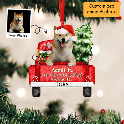 Customized Shiba Inu Dog On The Red Truck Acrylic Christmas Ornament, Christmas Gift For Dog Lovers, Dog Owners