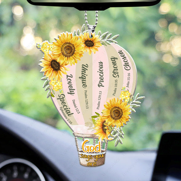 Floral Air Balloon God Says You Are Acrylic Car Ornament, Perfect Christmas Gift For Family, Friends