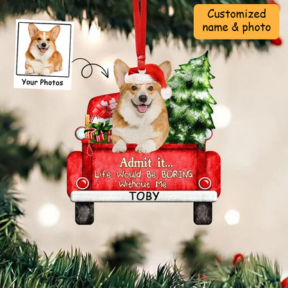 Customized Welsh Corgi On The Red Truck Acrylic Christmas Ornament, Christmas Gift For Dog Lovers, Dog Owners