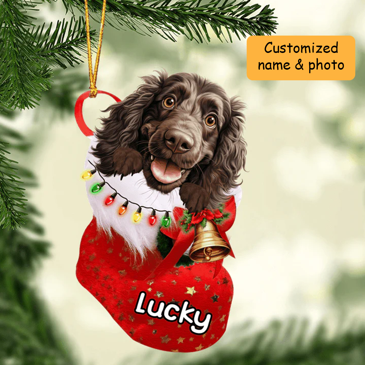 Personalized Boykin Spaniel In Christmas Stocking Acrylic Ornament, Christmas Gifts Ornament for Dog Lover