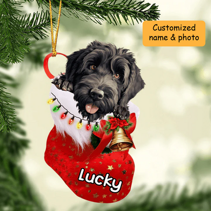 Personalized Black Russian Terrier in Christmas Stocking Acrylic Ornament, Christmas Gifts Ornament for Dog Lover