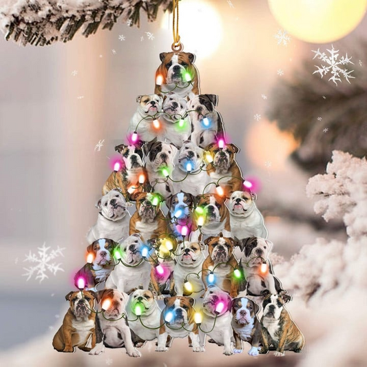 Bulldog Dog Christmas Tree Acrylic Ornament, Christmas Gifts Ornament for Dog Lover, Holiday Gifts