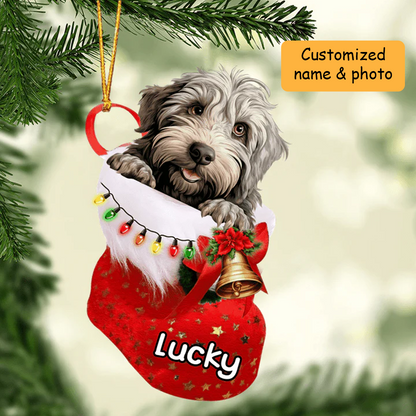 Personalized Bergamasco in Christmas Stocking Acrylic Ornament, Christmas Gifts Ornament for Dog Lover
