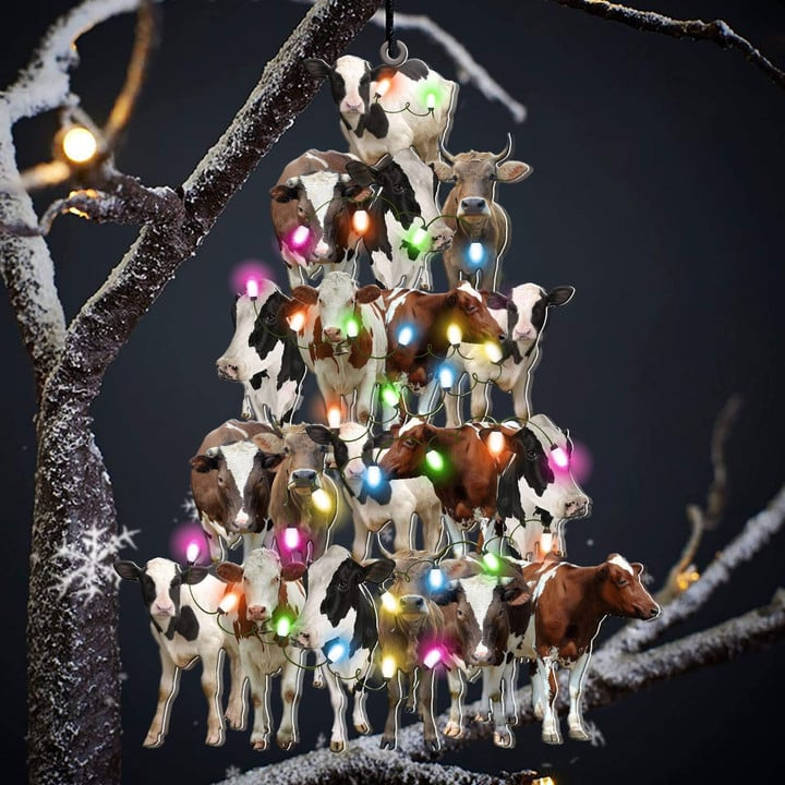 Cow Christmas Tree Acrylic Ornament, Christmas Gift Ornament for Cow Lover, Holiday Gifts