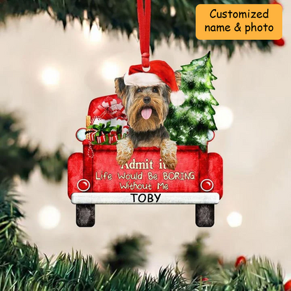 Customized Yorkshire Terrier Dog On The Red Truck Acrylic Christmas Ornament, Christmas Gift For Dog Lovers, Dog Owners