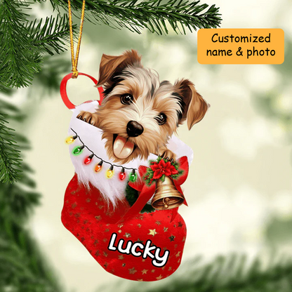 Personalized Biewer Terrier in Christmas Stocking Acrylic Ornament, Christmas Gifts Ornament for Dog Lover