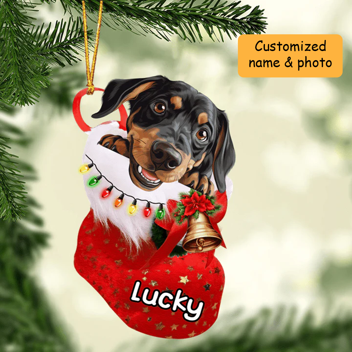 Personalized Austrian Black and Tan Hound in Christmas Stocking Acrylic Christmas Ornament, Christmas Gifts Ornament for Dog Lover