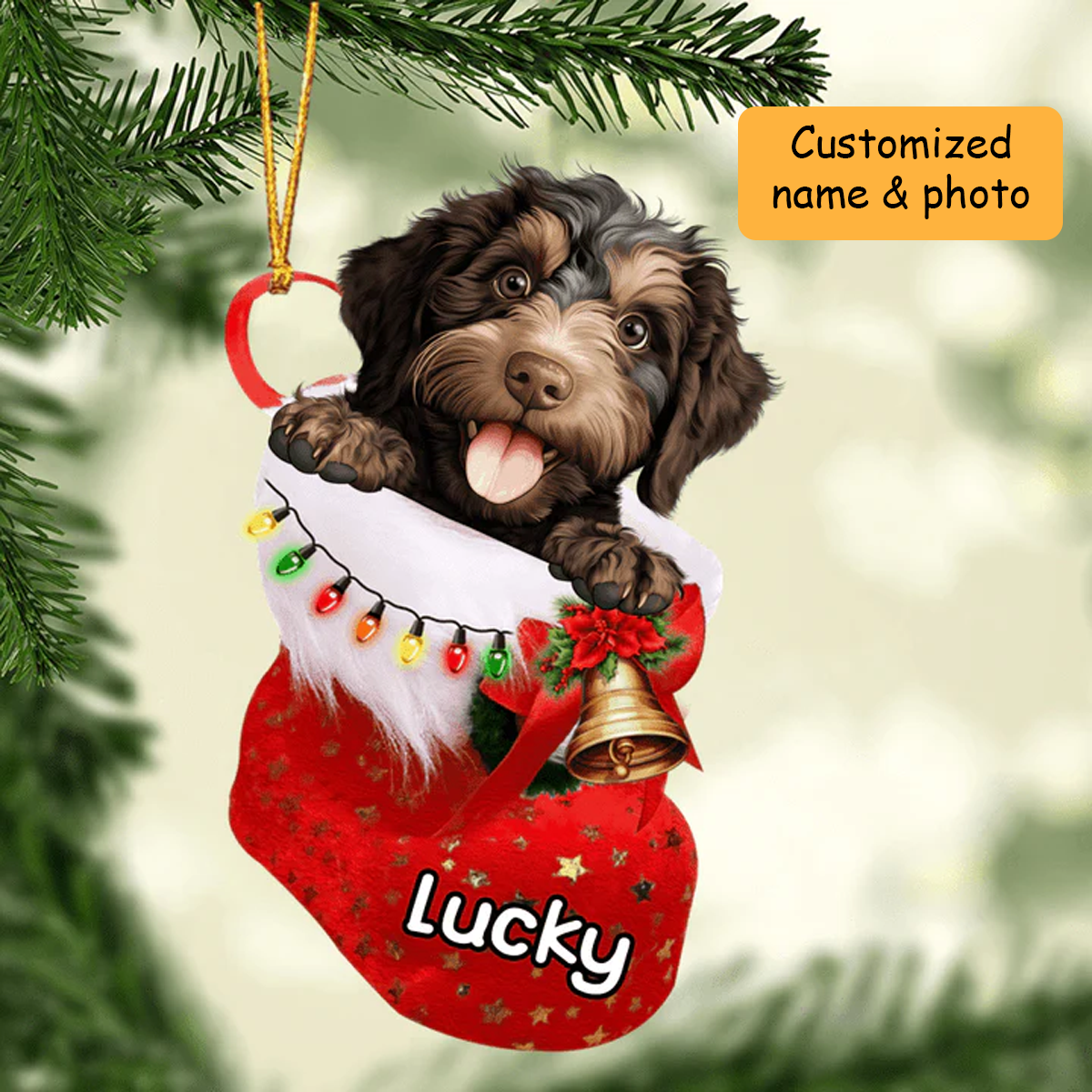 Personalized Barbet in Christmas Stocking Acrylic Ornament, Christmas Gifts Ornament for Dog Lover