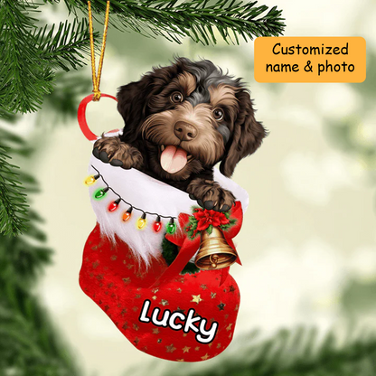 Personalized Barbet in Christmas Stocking Acrylic Ornament, Christmas Gifts Ornament for Dog Lover