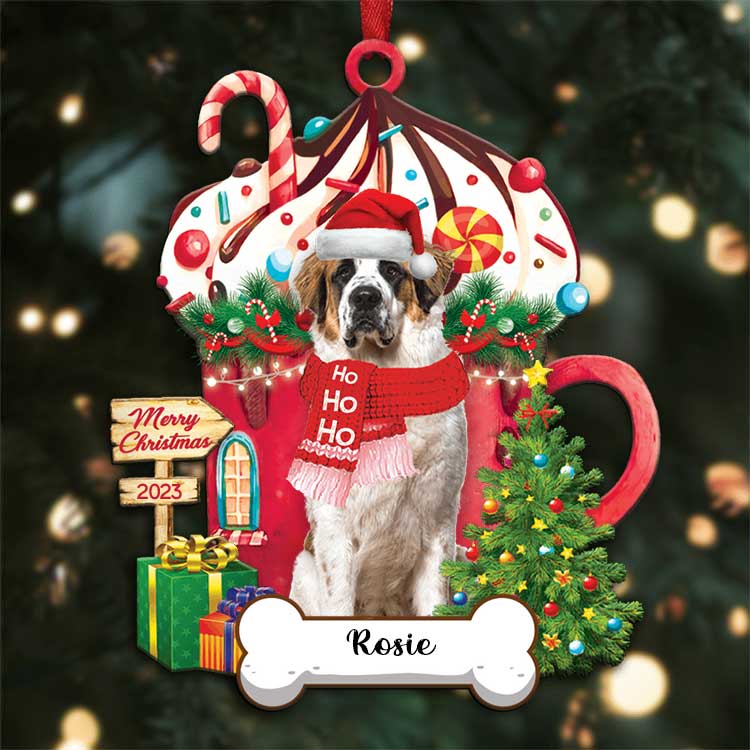 Custom Name Bernese Mountain Dog Christmas Hot Chocolate Coffee Acrylic Ornaments, Meaningful Christmas Gift For Dog Mom