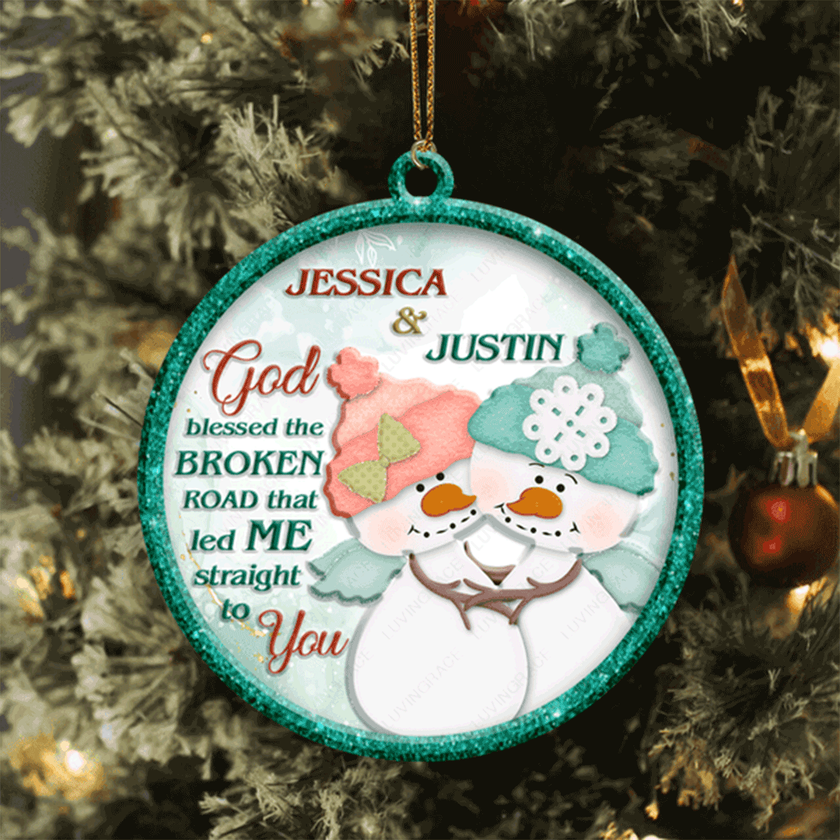 Personalized Couple Christmas Snowman Couple God Blessed Christmas Acrylic Ornament, Perfect Couple Gift On Christmas