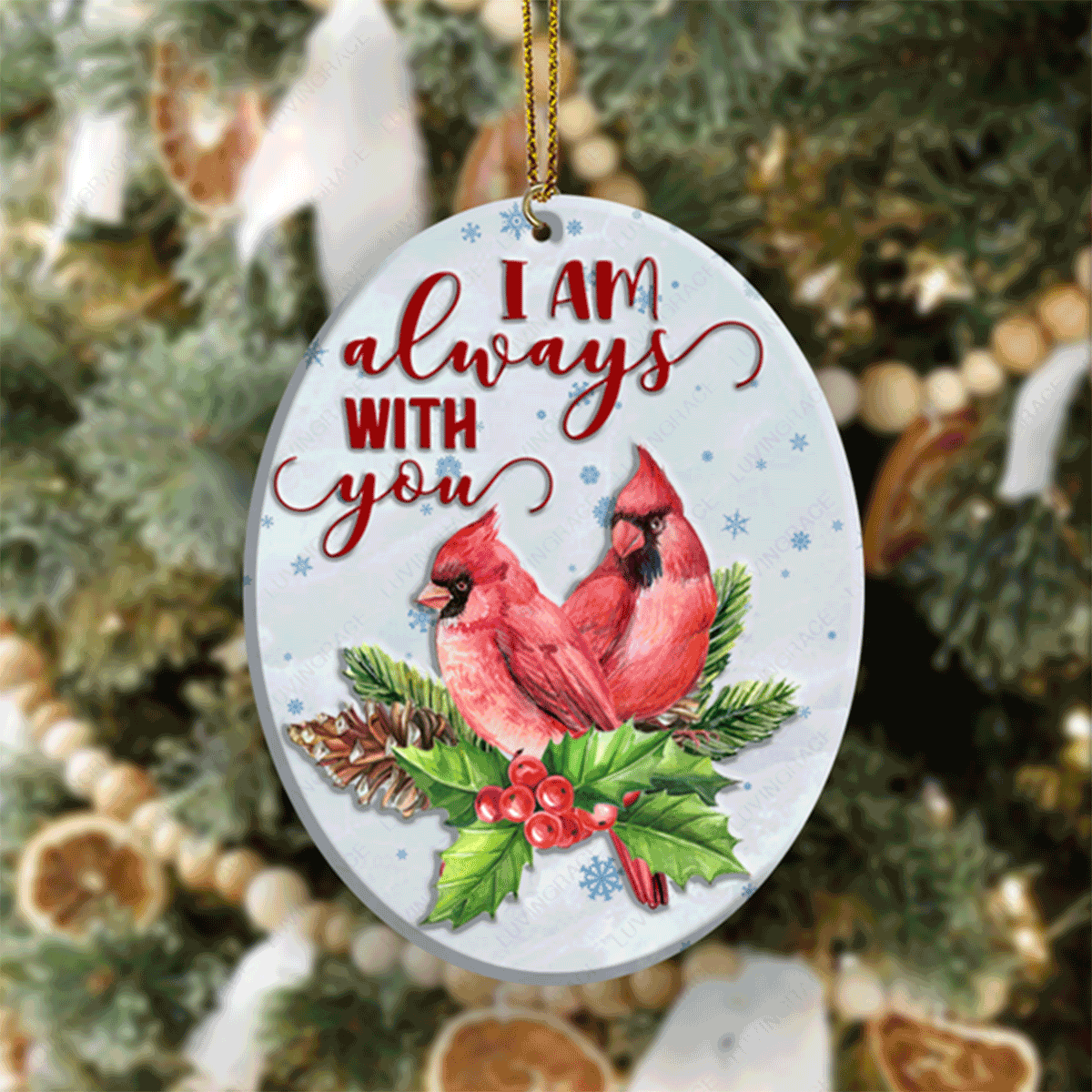 Cardinal Flower I Am Always With You Oval Ceramic Ornament For Couple Christmas Ornament