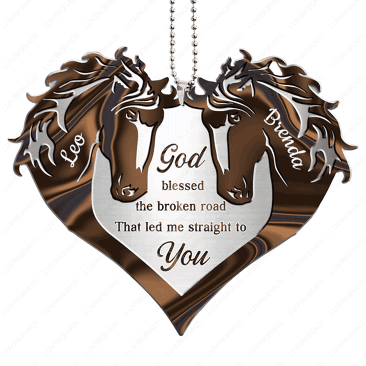 Customized Name Couple Horse Heart God Blessed Acrylic Car Ornament, Christmas Gift For Couple