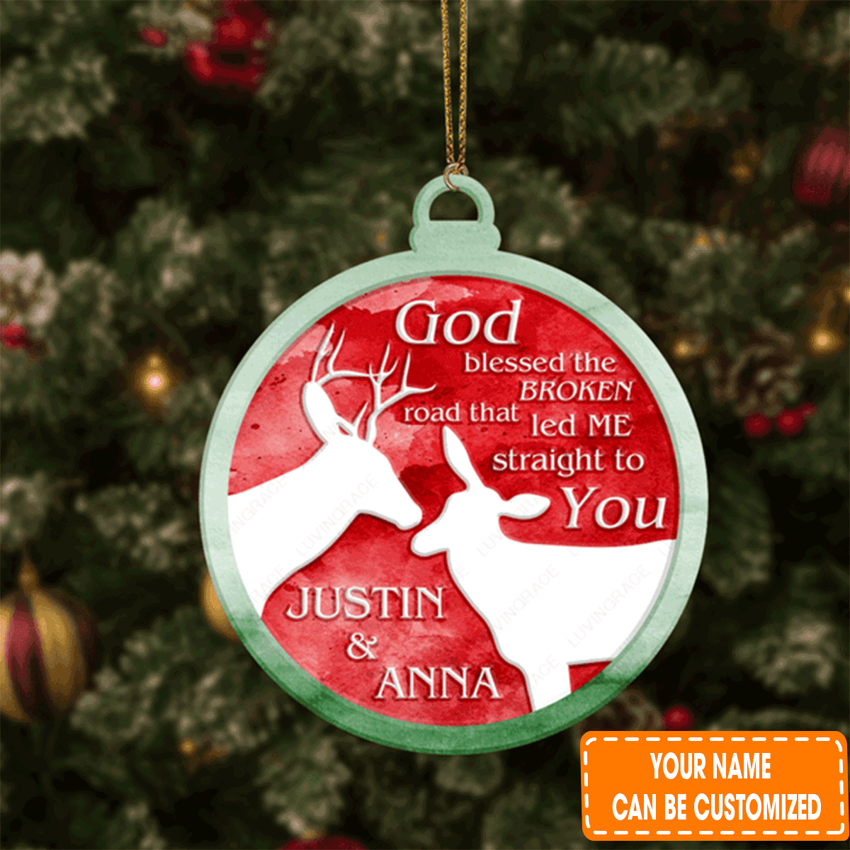 Personalized Christmas Buck And Doe God Blessed Couple Acrylic Ornament For Christian, Christmas Holiday Decor