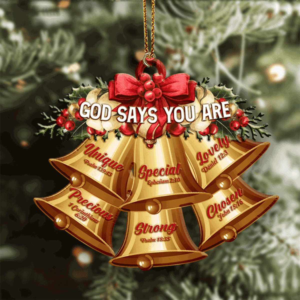 Red Christmas Flower Golden Bells God Says You Are Acrylic Ornament For Christmas Holiday Decor