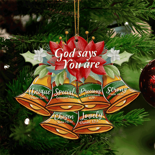 Vintage Christmas Floral Bells God Says You Are Acrylic Ornament For Christian, God Faith Believers, Holiday Decor