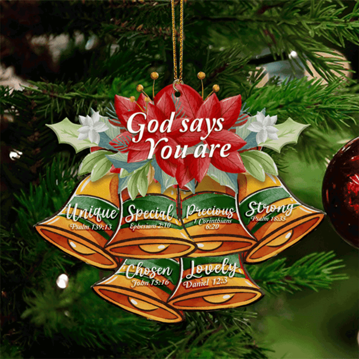 Vintage Christmas Floral Bells God Says You Are Acrylic Ornament For Christian, God Faith Believers, Holiday Decor