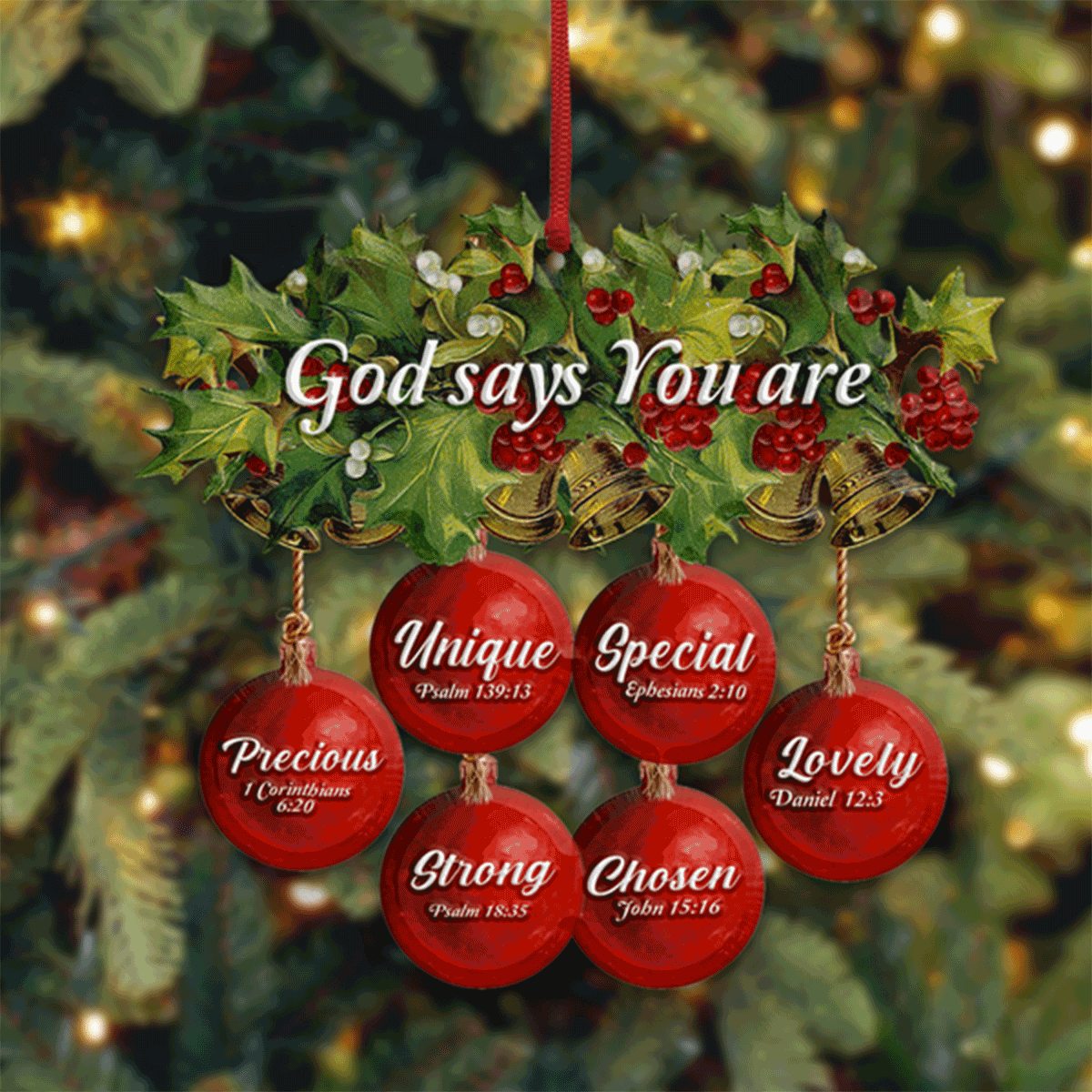 Christmas Flower Red Baubles God Says You Are Acrylic Ornament For Christian, God Faith Believers, Christmas Holiday Decor