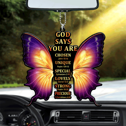 God Says You Are Cross Butterfly Acrylic Car Ornament, Perfect Christmas Gift For Family, Friends