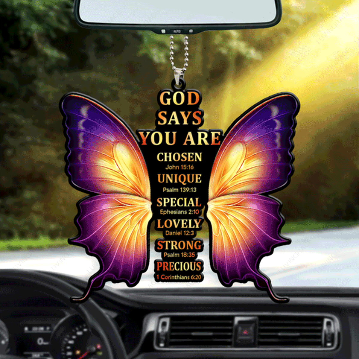 God Says You Are Cross Butterfly Acrylic Car Ornament, Perfect Christmas Gift For Family, Friends