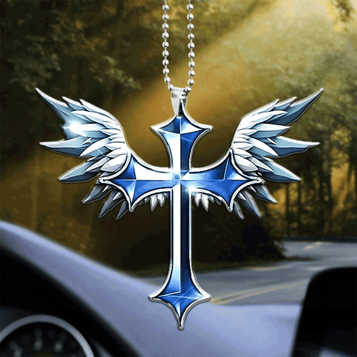 Angel Wing And Cross Acrylic Car Ornament, Perfect Christmas Gift For Family, Friends