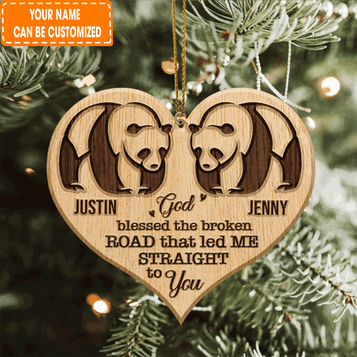 Personalized Panda Couple God Blessed Acrylic Ornament For Couple, Christmas Holiday Ornament Decor