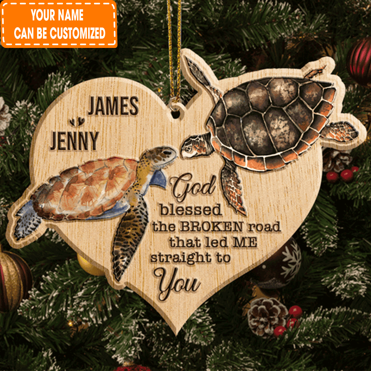 Personalized Sea Turtle Couple God Blessed Acrylic Ornament For Couple, Christmas Ornament Holiday Decor