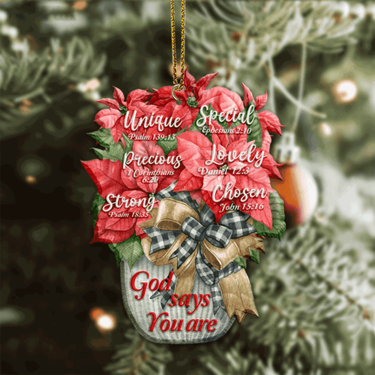 Christmas Poinsettia Flower God Says You Are Acrylic Ornament For Christian, God Faith Believers, Holiday Decor