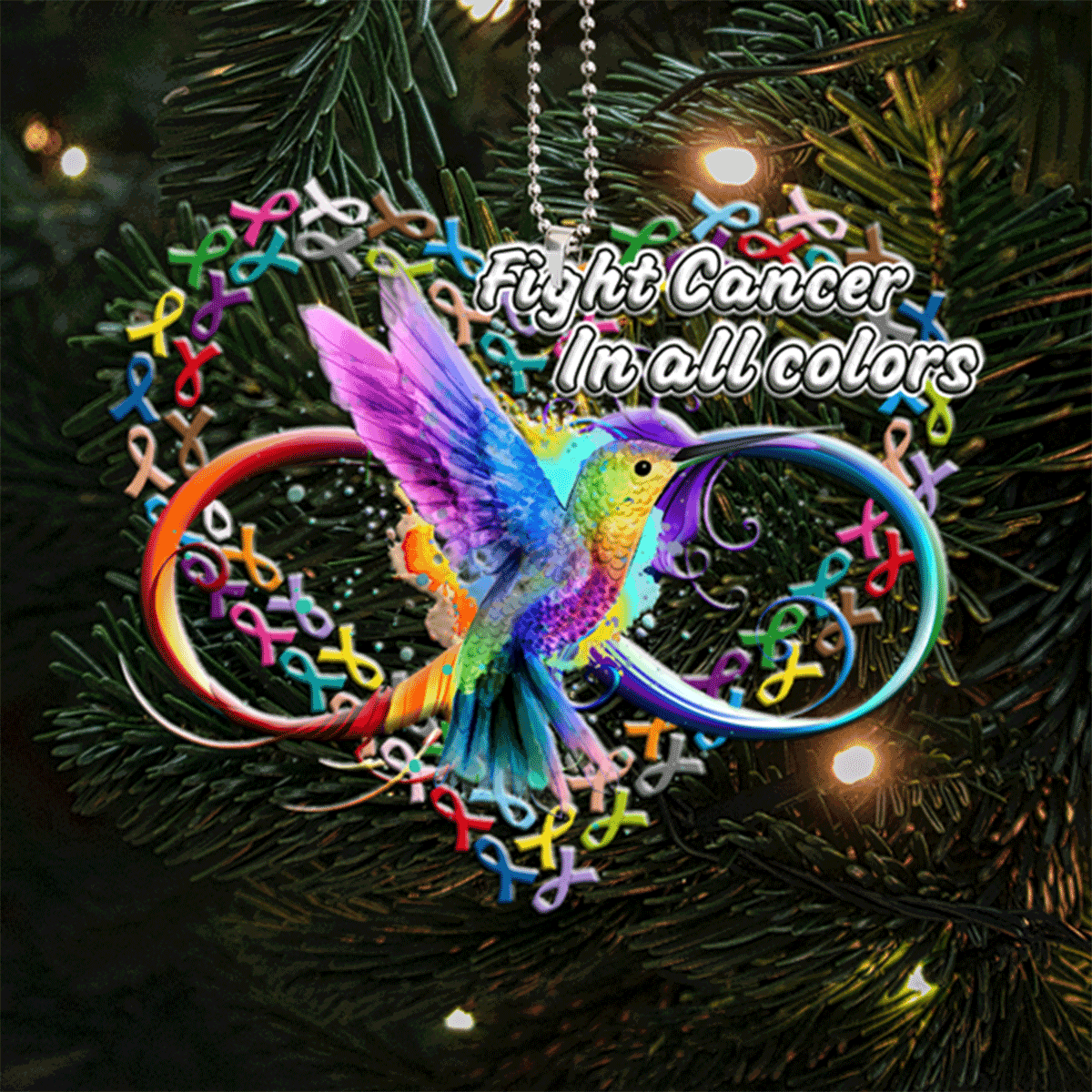 Hummingbird Fight Cancer In All Colors Acrylic Ornament For Christian, God Faith Believers, Christmas Holiday Decor