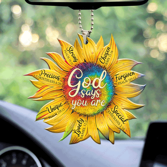 Sunflower God Says You Are Hippie Circle Acrylic Car Ornament, Perfect Christmas Gift For Family, Friends