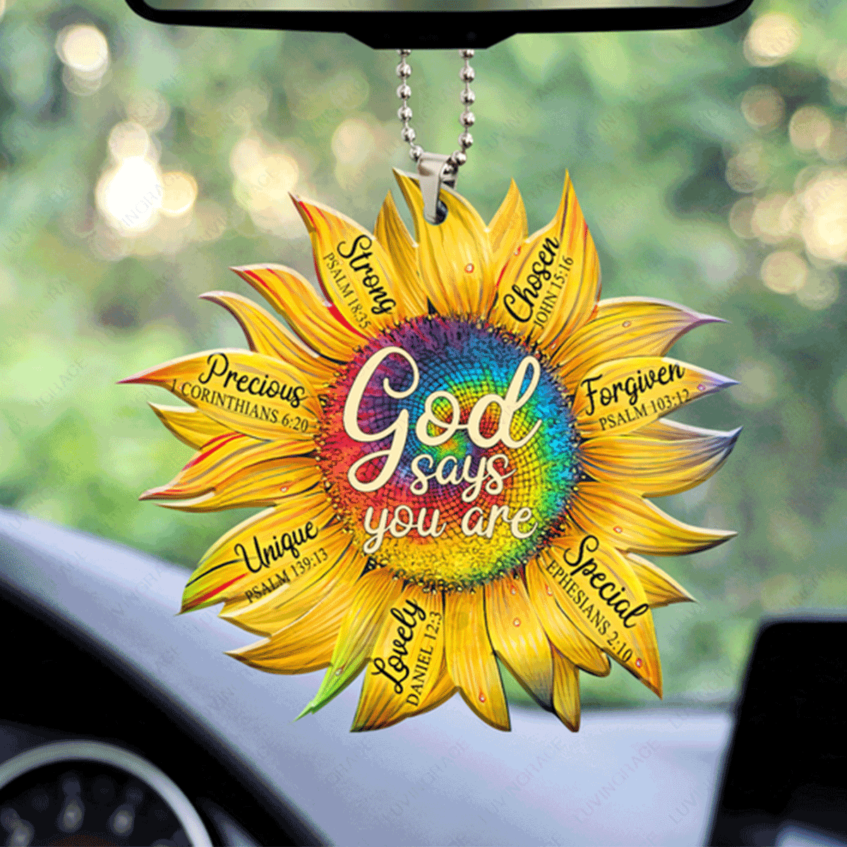 Sunflower God Says You Are Hippie Circle Acrylic Car Ornament, Perfect Christmas Gift For Family, Friends