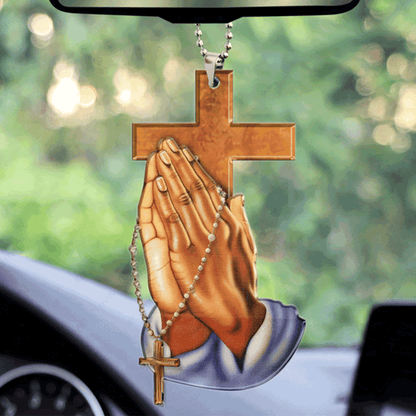 Cross Behind Praying Hands Acrylic Car Ornament, Perfect Christmas Gift For Family, Friend