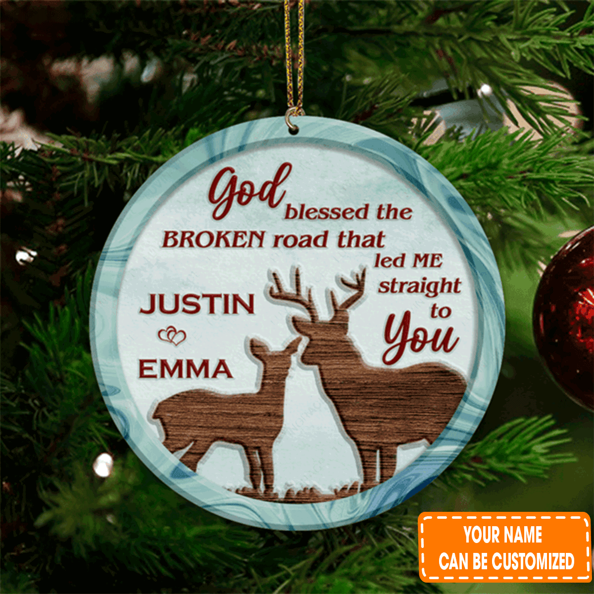 Christmas Deer Couple God Blessed Acrylic Ornament For Christian, Christmas Ornament Holiday Decor