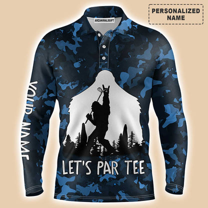 Custom Golf Men Polo Shirt - Bigfoot Golf Custom Name Men Polo Shirt, Funny Bigfoot Blue Camo Custom Polo Shirt - Perfect Polo Shirt For Men, Golfers