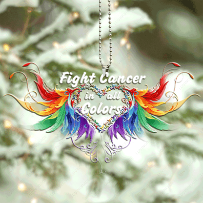 Angel Wings Fight Cancer In All Colors Acrylic Ornament For Christian, God Faith Believers, Christmas Holiday Decor