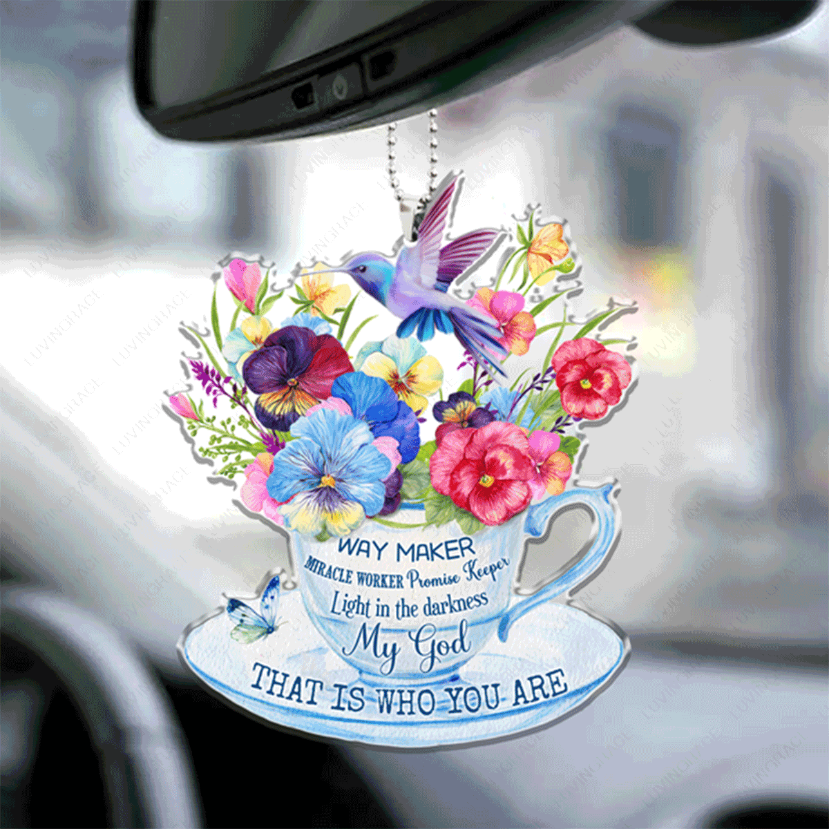 Floral Tea Cup Way Maker Acrylic Car Ornament, Perfect Christmas Gift For Family, Friends