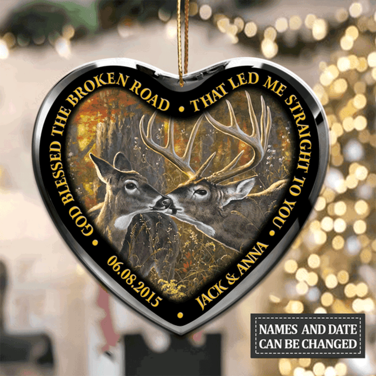 Personalized Couple Deer Kiss God Blessed The Broken Acrylic Ornament, Perfect Christmas Gift For Couple