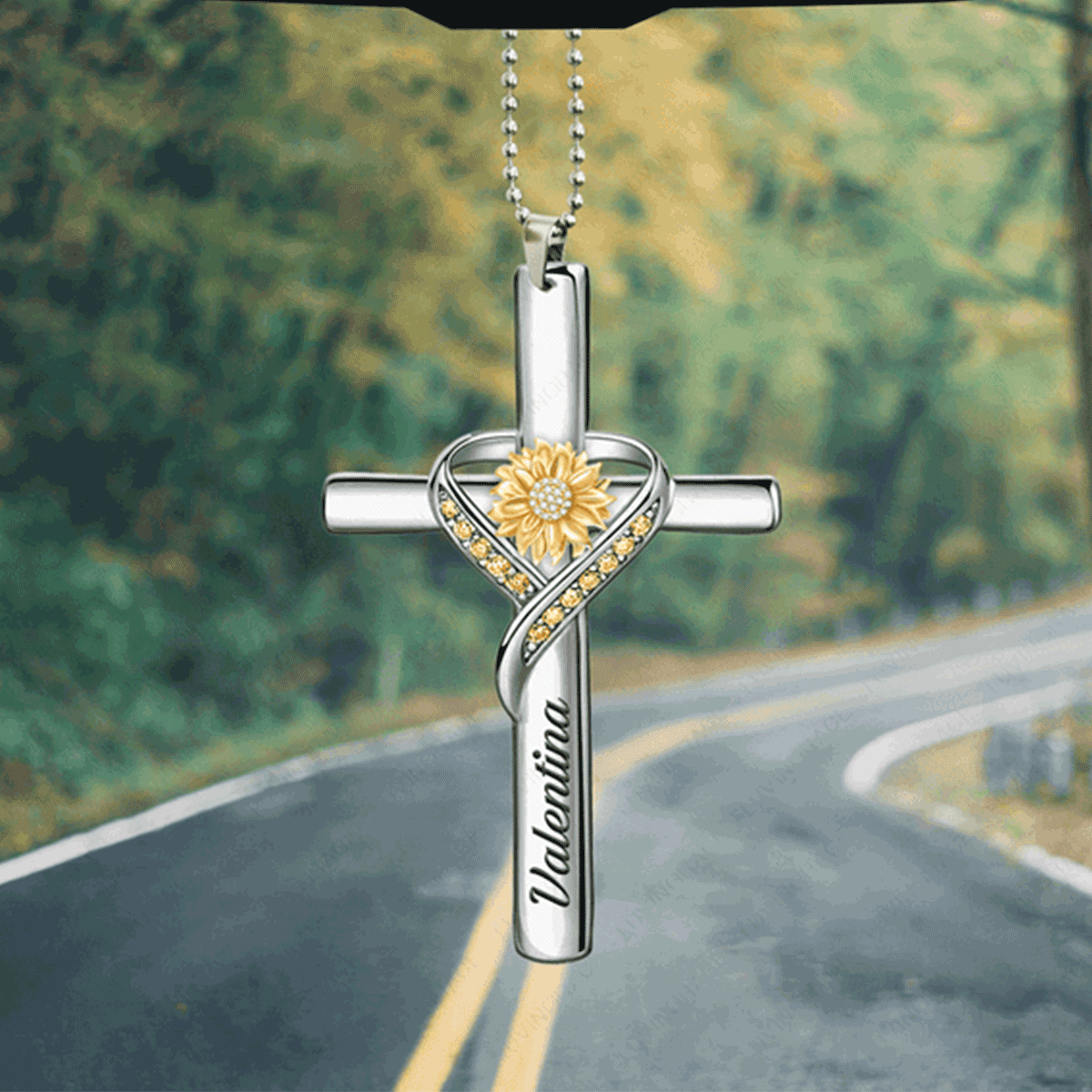 Customized Name Sunflower Cross Jewelry Acrylic Car Ornament, Perfect Christmas Gift For Family, Friends